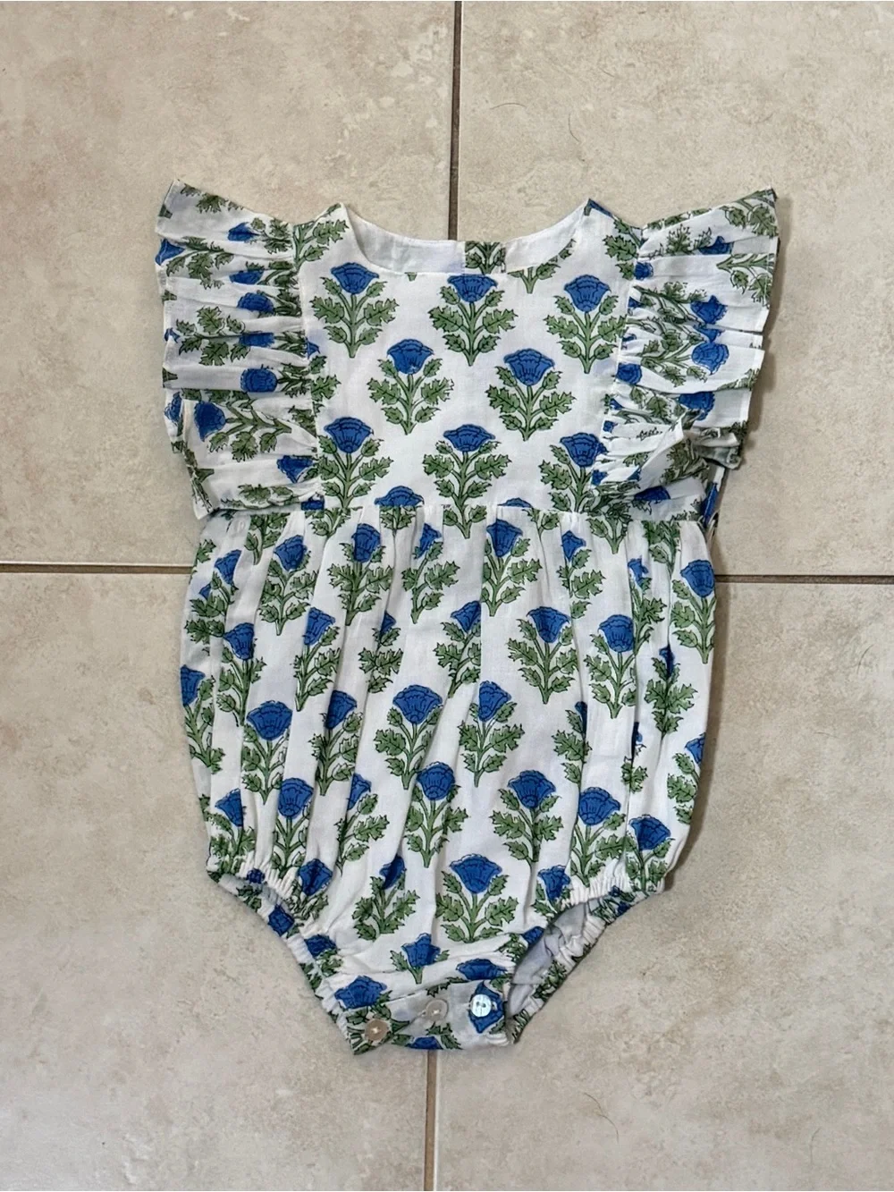Paisley Magic Floral Baby Romper in Blue & Green